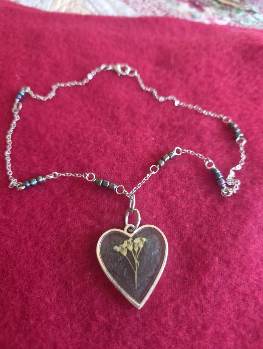 Heart Pendant Necklace with Pressed Flower.